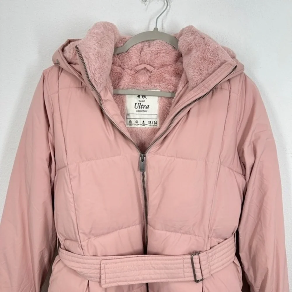 Abercrombie Kids Girls Pink Puffer Coat Belted‎ Hooded Winter Size 14